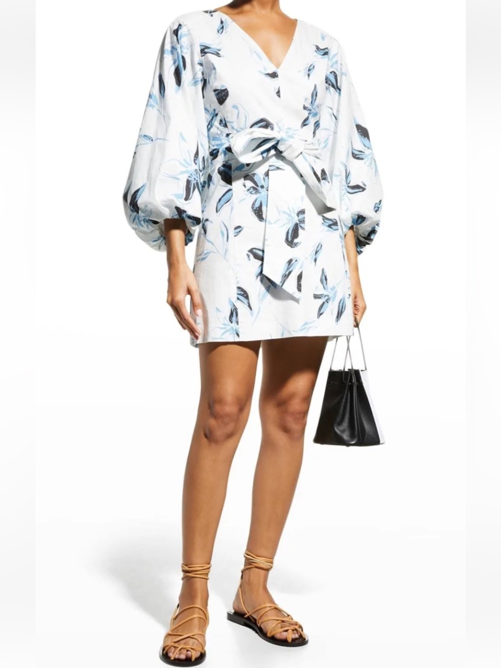 TANYA TAYLOR Loretta Floral Cotton Blend Poplin Mini Dress White Blue Size 2